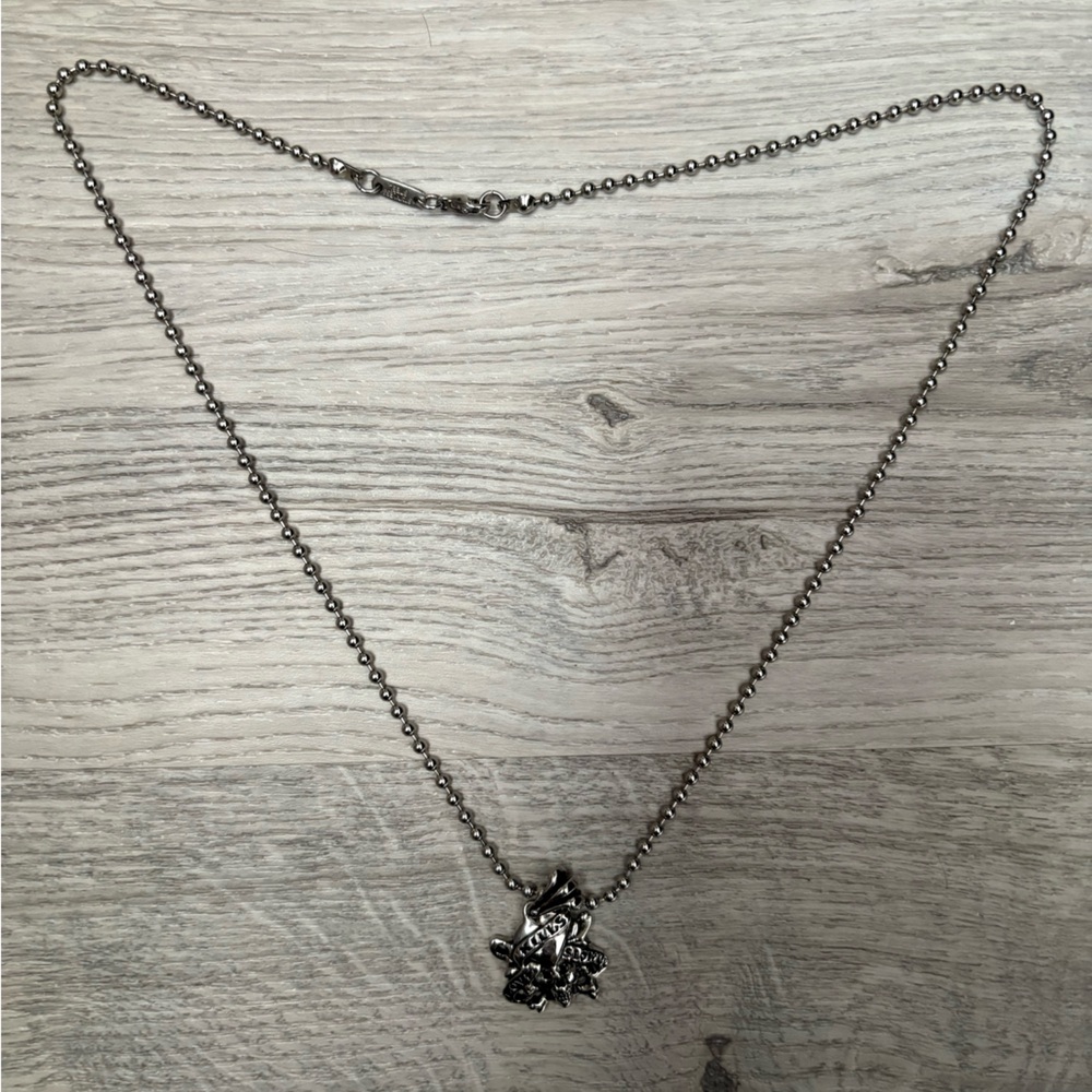 Ed Hardy Stainless Steel Skull Pendant Necklace with Black Diamonds